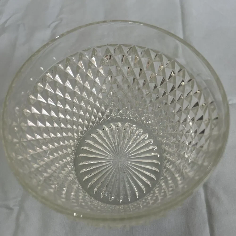 VINTAGE INDIANA GLASS CLEAR DIAMOND POINT ICE BUCKET